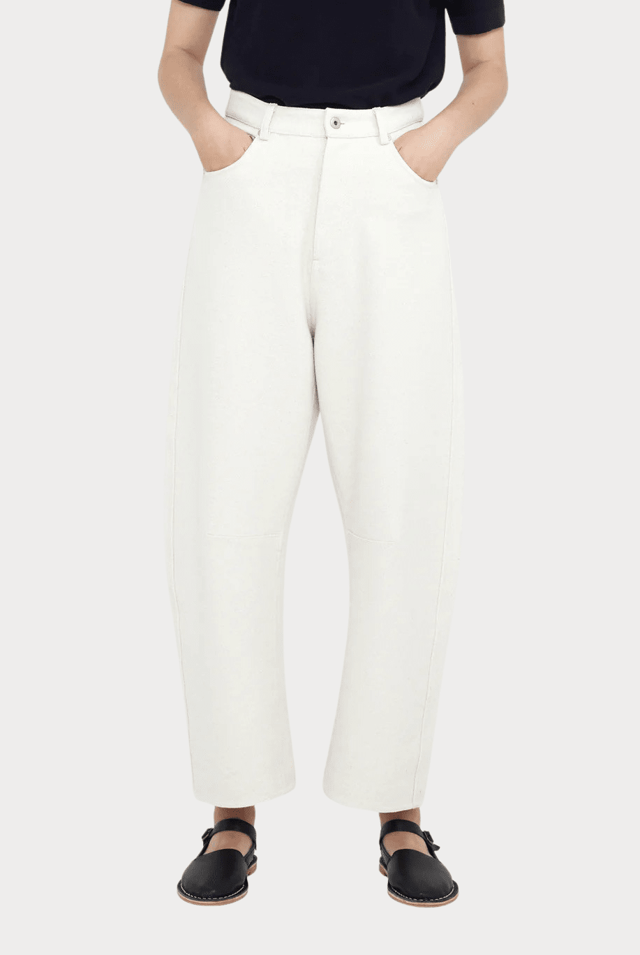 7115 By Szeki | Relaxed Curve Legged Trouser In Off-White - SHOP YUCCA Pants 7115 BY SZEKI - YUCCA, Women’s clothing store Denver, women’s clothing website, women’s elevated pants, clothing boutiques near me, women’s elevated trousers.