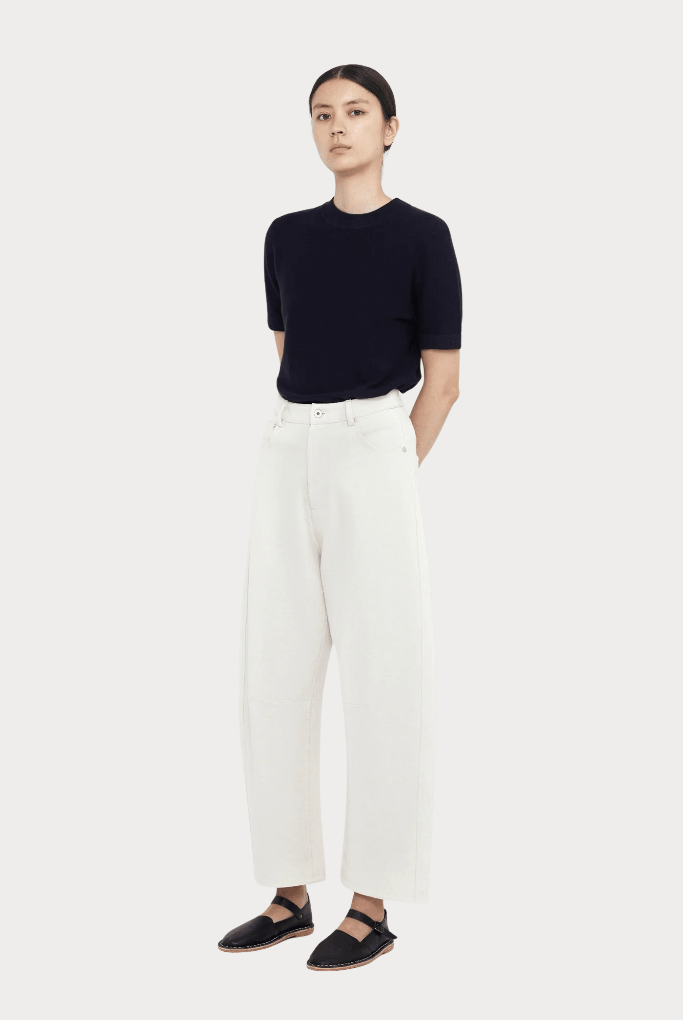 7115 By Szeki - Relaxed Curve Legged Trouser - Off-White - Pants - YUCCA, women’s clothing website, women’s elevated pants.