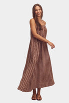 Amente | Front Shirring Gingham Cami Dress In Brick - SHOP YUCCA Dresses AMENTE - YUCCA, artistic clothing for women, Women’s clothing store Denver, boutique stores near me, capsule wardrobe, women’s elevated basics.