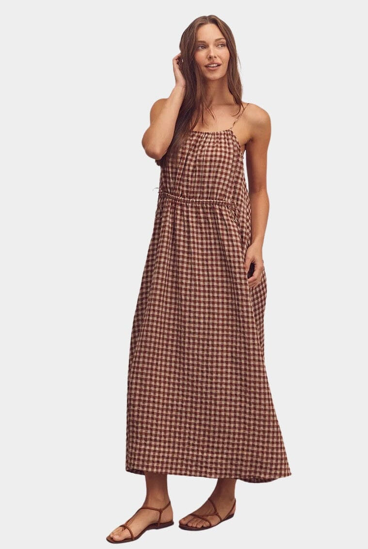 Amente | Front Shirring Gingham Cami Dress In Brick - SHOP YUCCA Dresses AMENTE - YUCCA, artistic clothing for women, Women’s clothing store Denver, boutique stores near me, capsule wardrobe, women’s elevated basics.