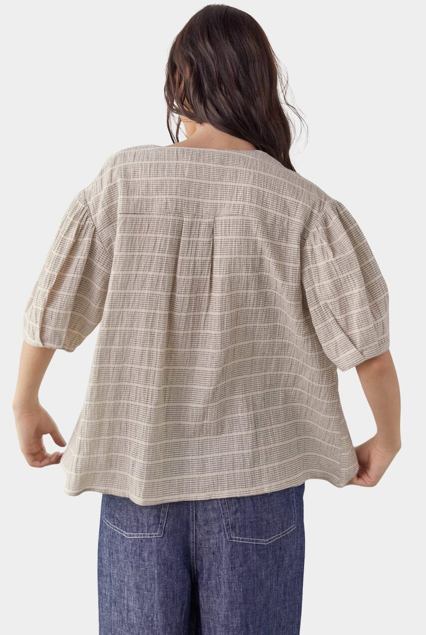 Amente | Front Tie Blouse In Natural Stripe - SHOP YUCCA Shirts & Tops AMENTE - YUCCA Yucca store Denver, women’s clothing boutique near me, high quality capsule wardrobe, boutiques near me, women’s high quality tops.