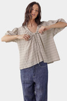 Amente | Front Tie Blouse In Natural Stripe - SHOP YUCCA Shirts & Tops AMENTE - YUCCA Yucca store Denver, women’s clothing boutique near me, high quality capsule wardrobe, boutiques near me, women’s high quality tops.