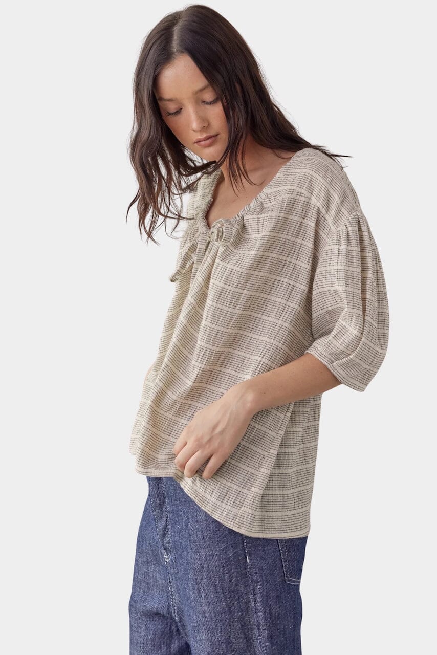 Amente | Front Tie Blouse In Natural Stripe - SHOP YUCCA Shirts & Tops AMENTE - YUCCA Yucca store Denver, women’s clothing boutique near me, high quality capsule wardrobe, boutiques near me, women’s high quality tops.