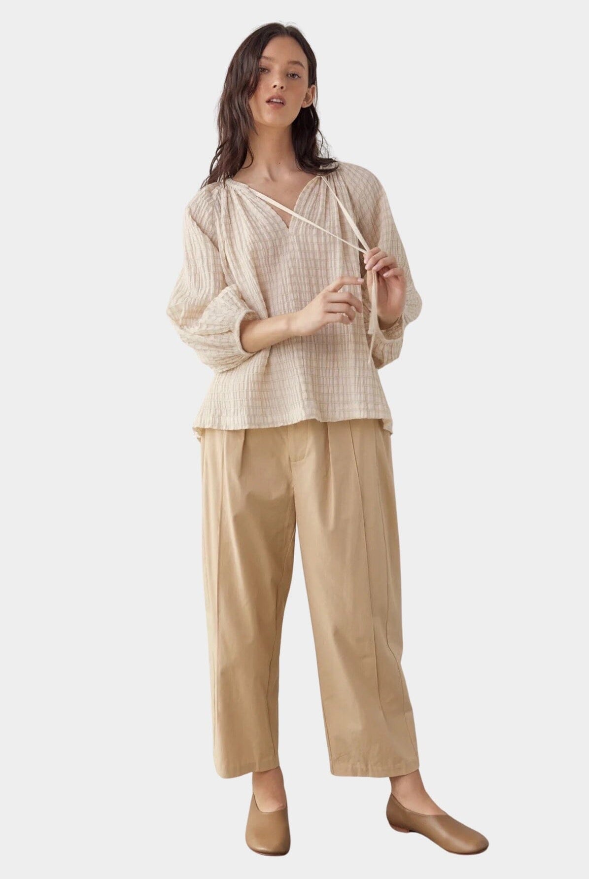 Amente | Textured Peasant Blouse In Natural - SHOP YUCCA Shirts & Tops AMENTE - YUCCA, Yucca store Denver, women’s clothing boutique near me, high quality capsule wardrobe, boutiques near me, women’s high quality tops.
