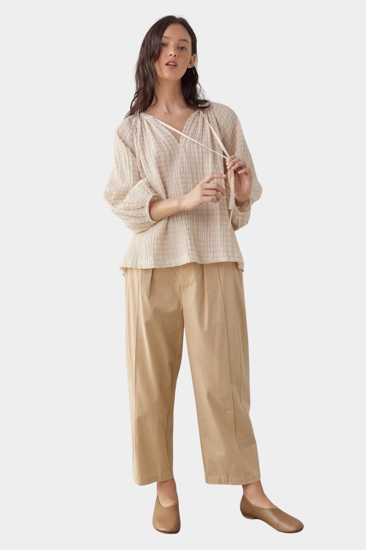 Amente | Textured Peasant Blouse In Natural - SHOP YUCCA Shirts & Tops AMENTE - YUCCA, Yucca store Denver, women’s clothing boutique near me, high quality capsule wardrobe, boutiques near me, women’s high quality tops.
