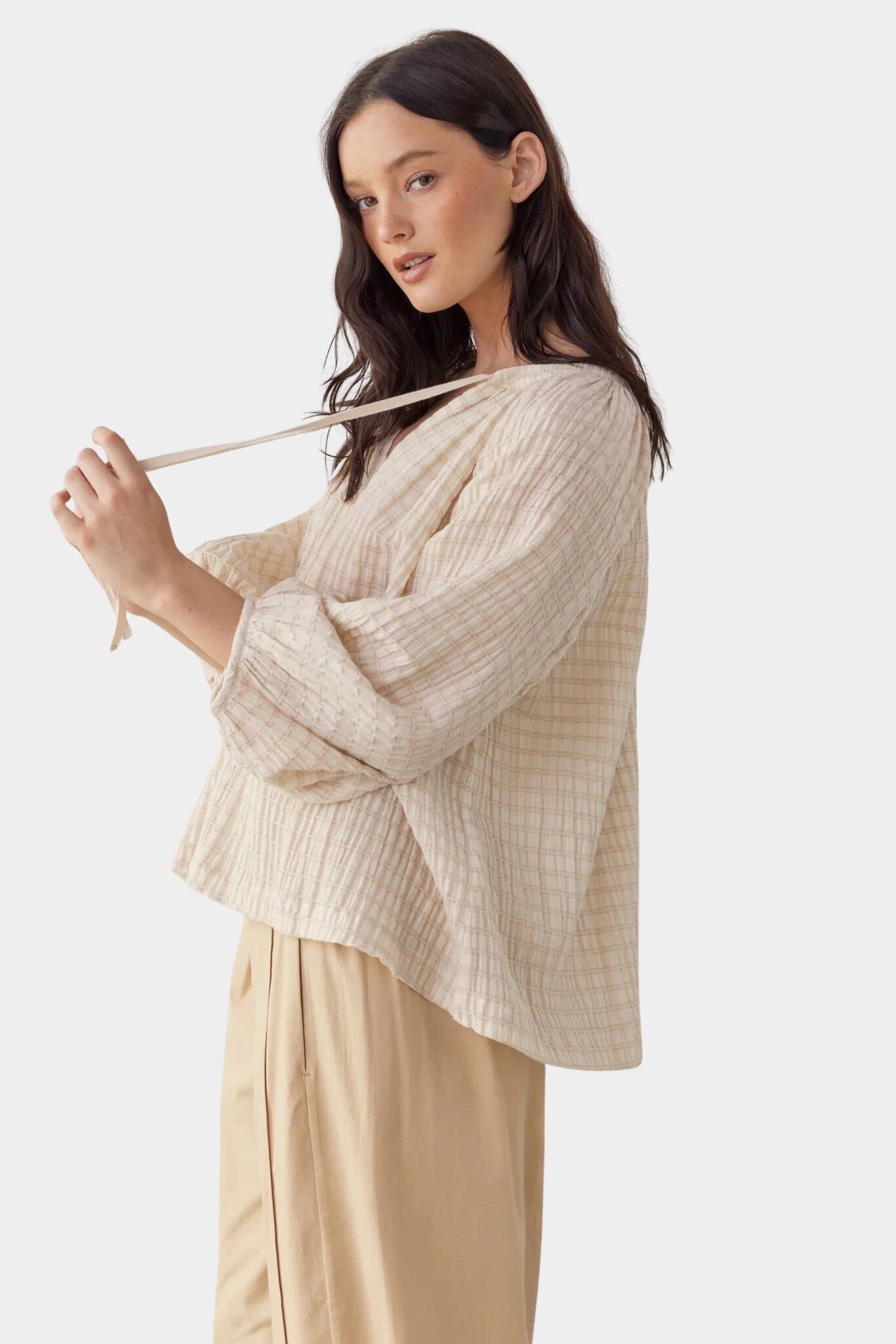 Amente | Textured Peasant Blouse In Natural - SHOP YUCCA Shirts & Tops AMENTE - YUCCA