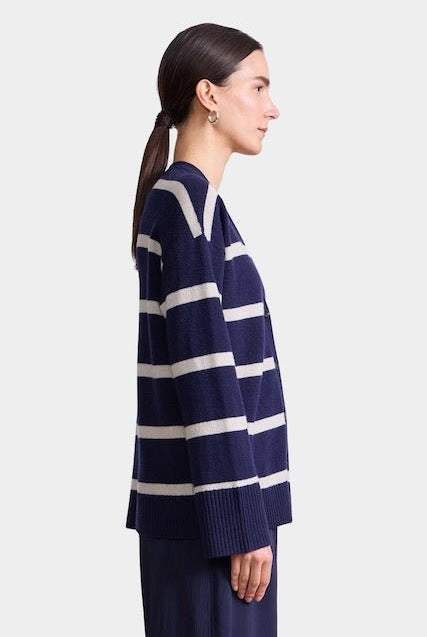 Apiece Apart - Ana Wrap Cardigan - Navy & Cream Stripe - Sweaters & Knitwear - YUCCA, women’s clothing store Denver.