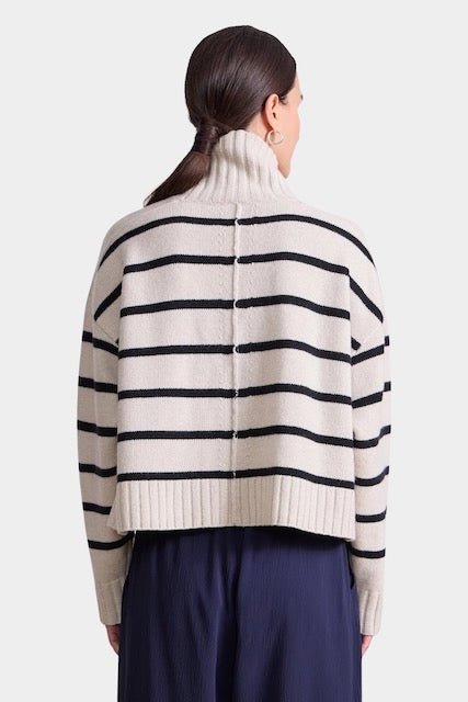 Apiece Apart - Ari Cropped Turtle - Cream & Black Stripe - Sweaters & Knitwear - YUCCA, women’s clothing store Denver.