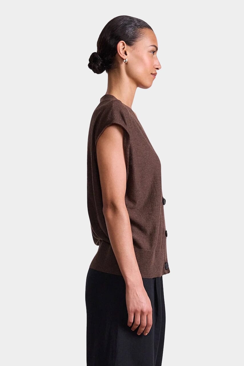 Apiece Apart | Bardi Drippy Vest In Brown - SHOP YUCCA Sweater APIECE APART - YUCCA, Yucca store Denver, women’s clothing boutique near me, high quality capsule wardrobe, boutiques near me, women’s high quality tops.