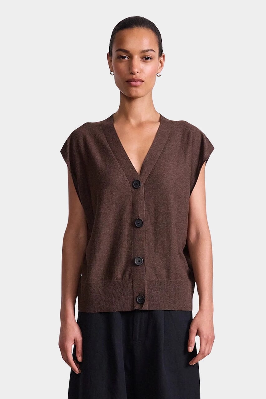 Apiece Apart | Bardi Drippy Vest In Brown - SHOP YUCCA Sweater APIECE APART - YUCCA, Yucca store Denver, women’s clothing boutique near me, high quality capsule wardrobe, boutiques near me, women’s high quality tops.
