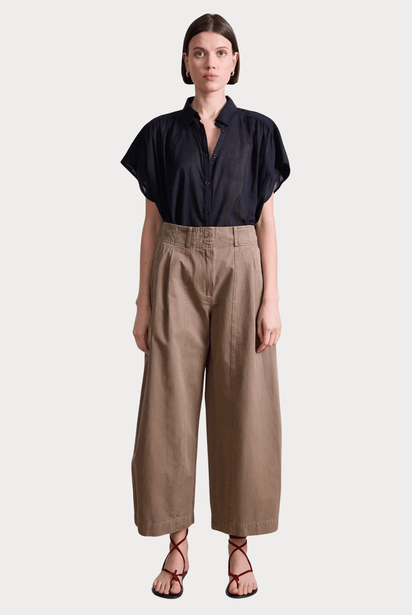Apiece Apart - Cropped Cybil Trouser - Oak - Pants - YUCCA, women’s elevated pants, women’s elevated trousers.