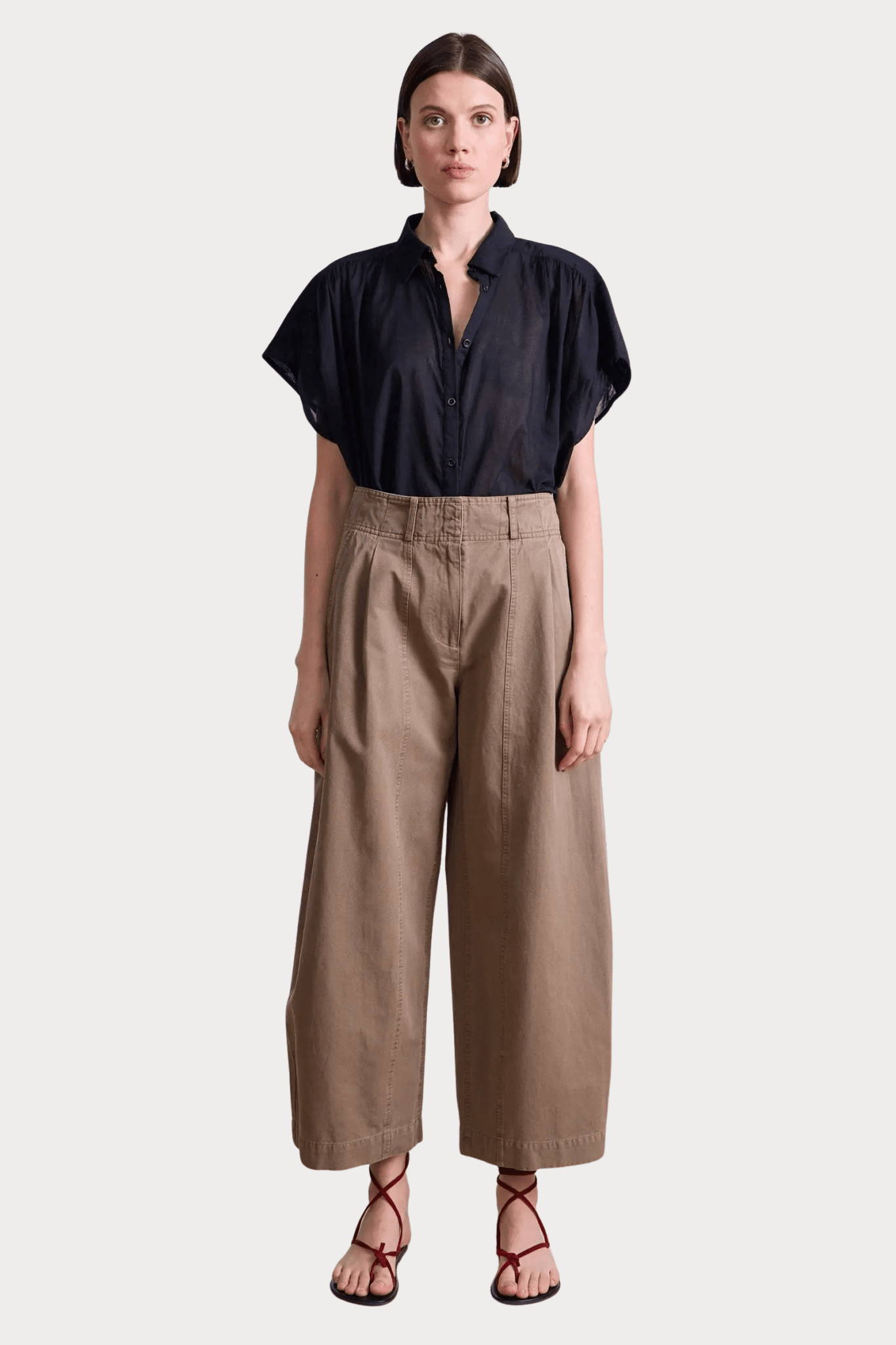 Apiece Apart - Cropped Cybil Trouser - Oak - Pants - YUCCA, women’s elevated pants, women’s elevated trousers.
