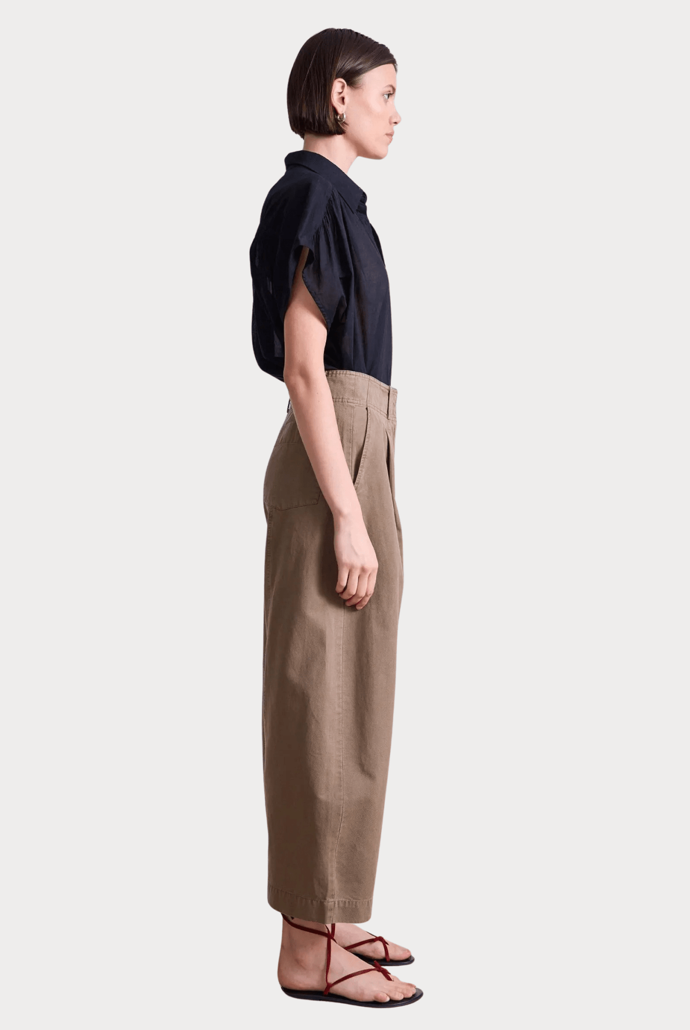 Apiece Apart - Cropped Cybil Trouser - Oak - Pants - YUCCA, women’s elevated pants, women’s elevated trousers.