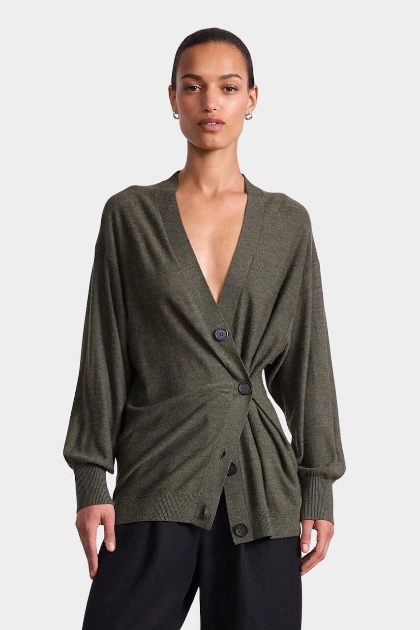 Drippy Tissue Cardigan, Olive | YUCCA