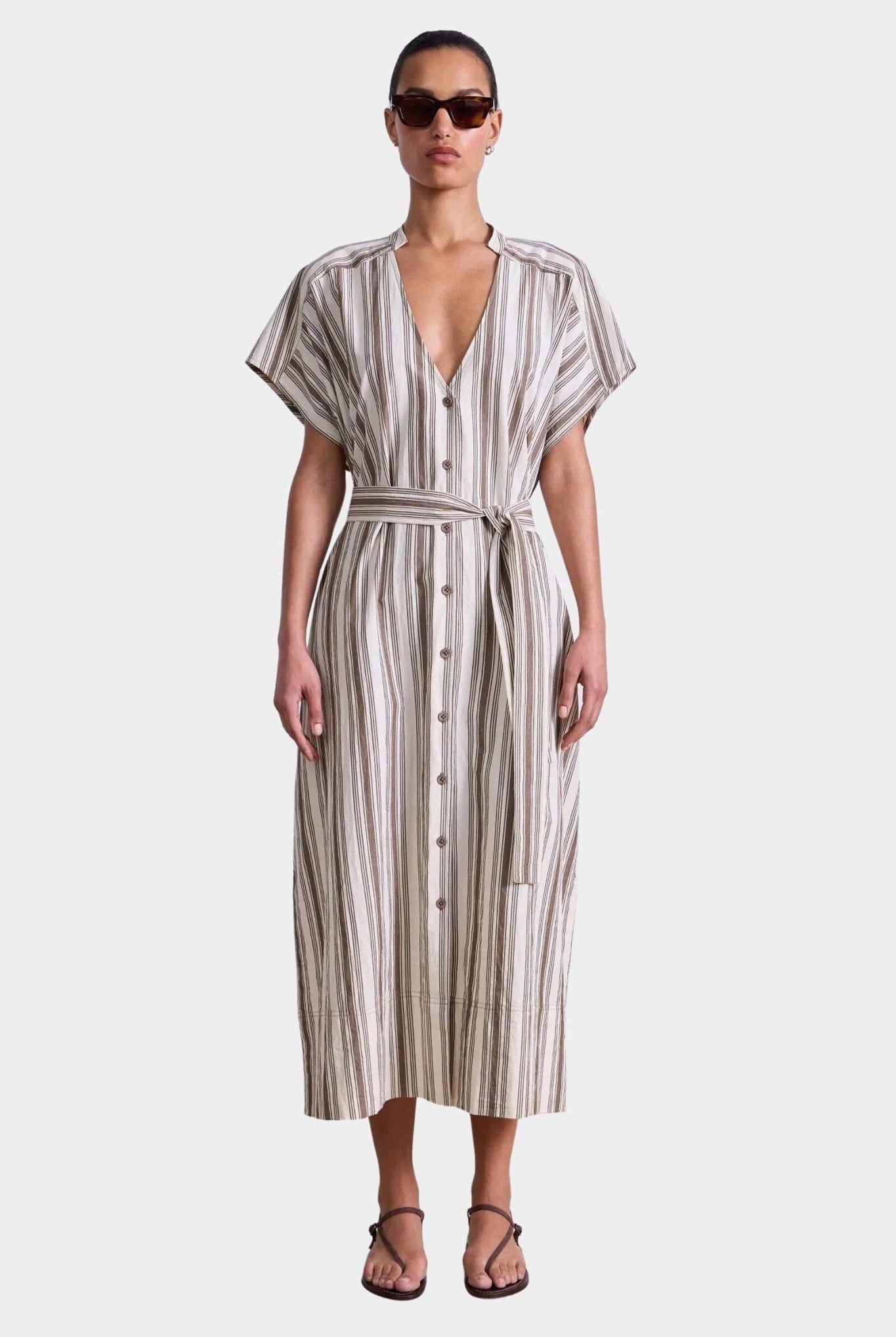 Apiece Apart - Isola Caftan - Coffee And Cream - Dresses - YUCCA, artistic clothing for women, Women’s clothing store Denver.