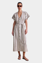 Apiece Apart | Isola Caftan In Coffee And Cream - SHOP YUCCA Dresses APIECE APART - YUCCA, artistic clothing for women, Women’s clothing store Denver, boutique stores near me, capsule wardrobe, women’s elevated basics.