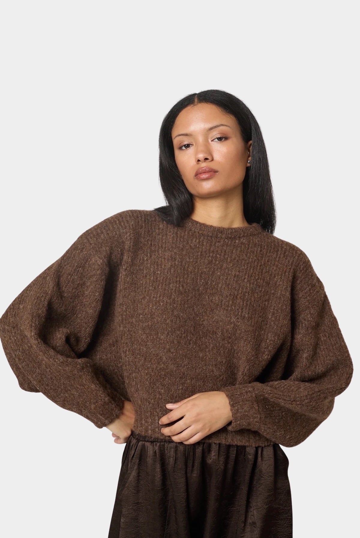 Atelier Delphine - Balloon Sleeve Sweater - Chocolate Brown - Sweaters & Knitwear - YUCCA, women's high quality sweaters.