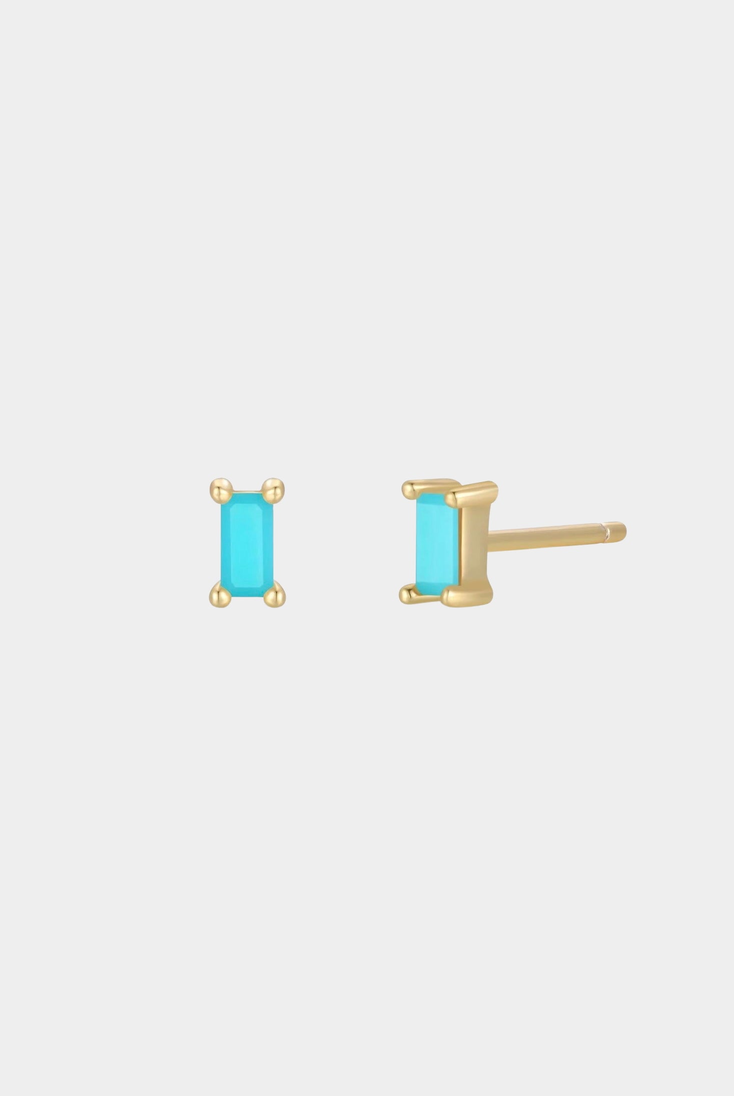 Earrings - YUCCA, turquoise baguette stud earrings with gold plating and sterling silver posts, minimalist jewelry.