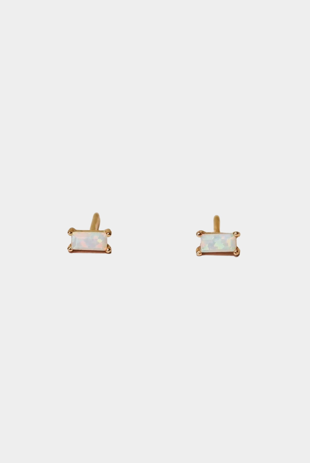 Earrings - YUCCA, white opal baguette stud earrings with gold plating and sterling silver posts, subtle everyday studs.