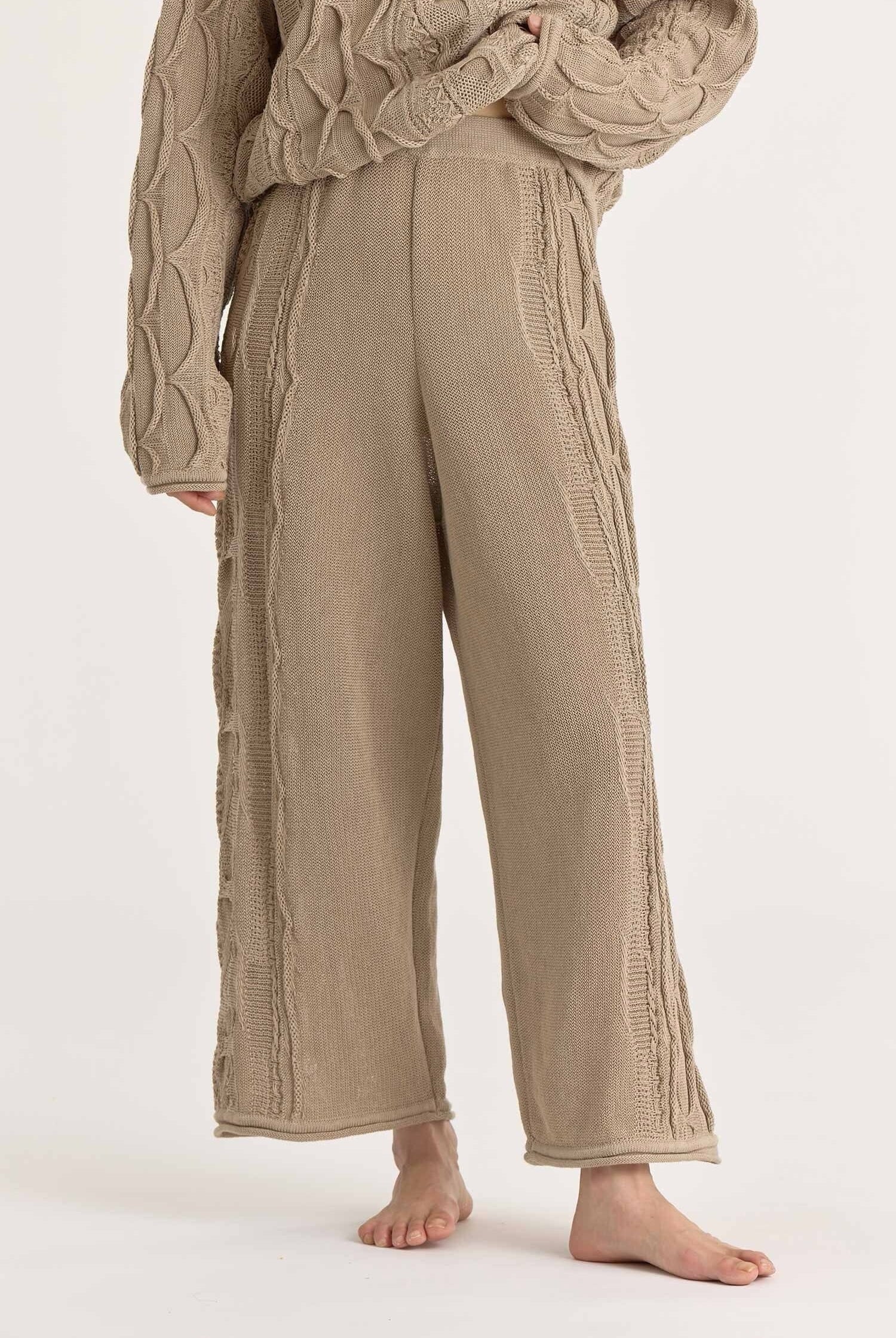 Black Crane - Cable Knit Pants - Taupe - Pants - YUCCA, women’s elevated pants, clothing boutiques near me.