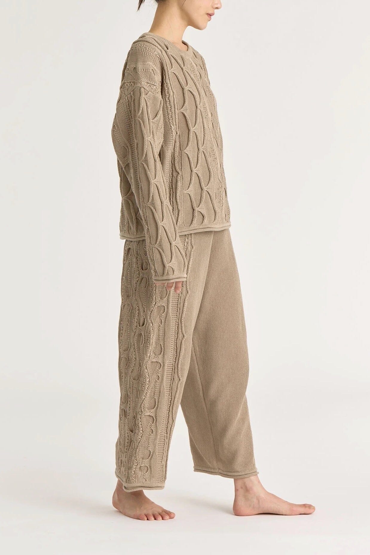 Black Crane | Cable Knit Pants In Taupe - SHOP YUCCA Shirts & Tops BLACK CRANE - YUCCA, Women’s clothing store Denver, women’s clothing website, women’s elevated pants, clothing boutiques near me, women’s elevated trousers.