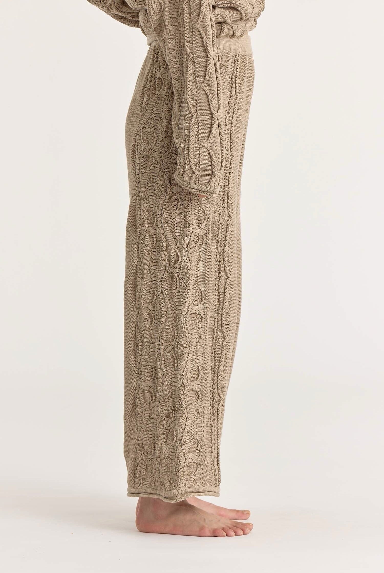 Black Crane - Cable Knit Pants - Taupe - Pants - YUCCA, women’s elevated pants, clothing boutiques near me.