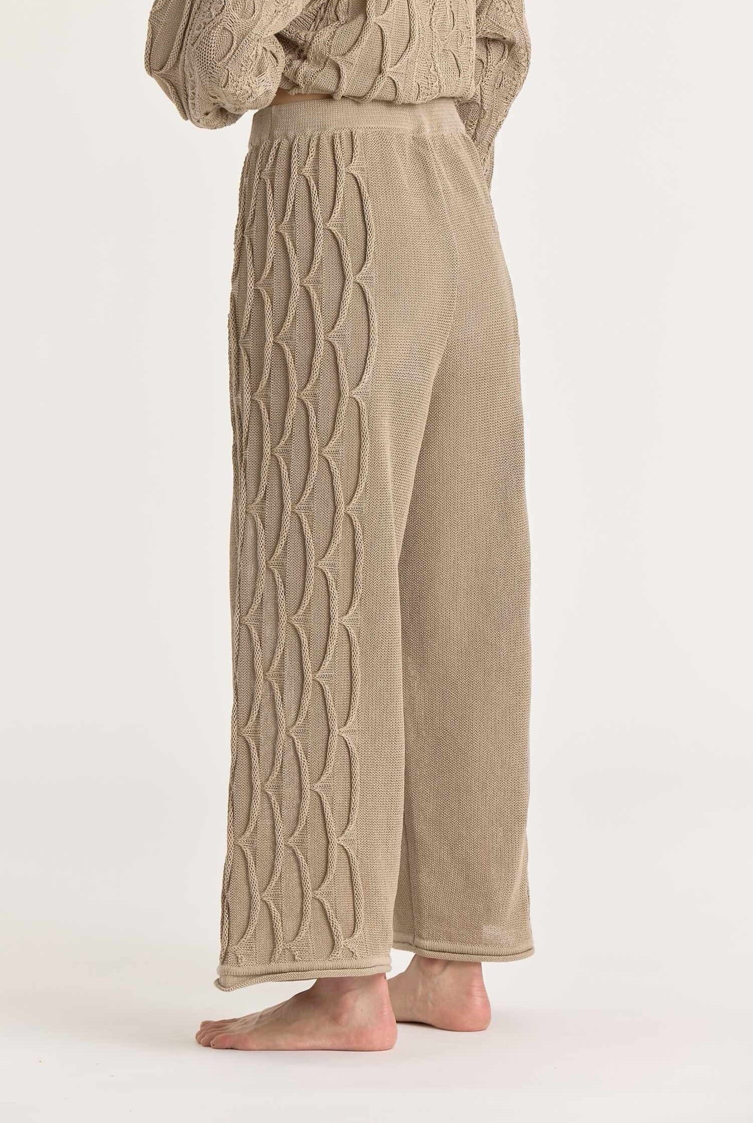 Black Crane - Cable Knit Pants - Taupe - Pants - YUCCA, women’s elevated pants, clothing boutiques near me.