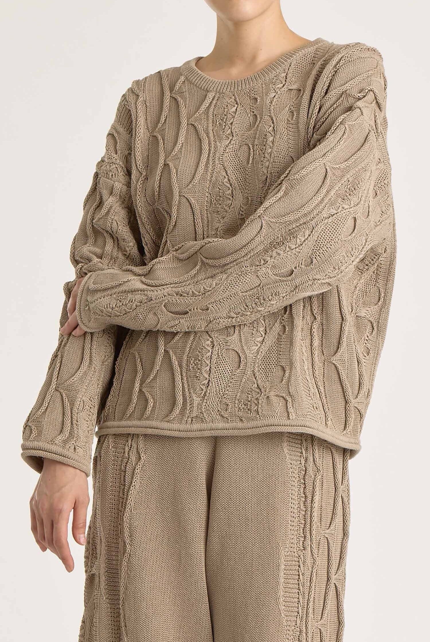 Black Crane - Cable Summer Knit - Taupe - Shirts & Tops - YUCCA, Yucca store Denver, women’s high quality knitwear.