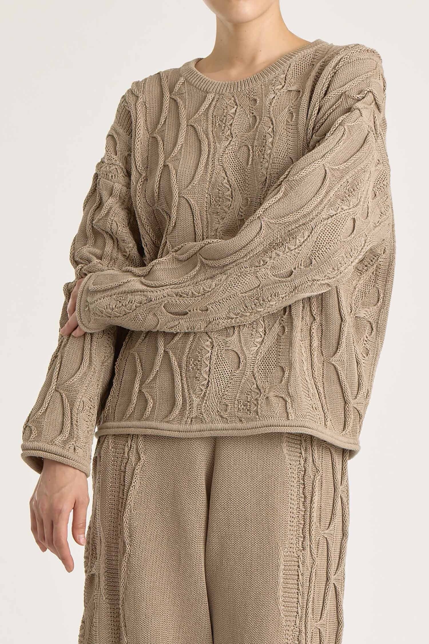Black Crane | Cable Summer Knit In Taupe - SHOP YUCCA Shirts & Tops BLACK CRANE - YUCCA, Yucca store Denver, women’s clothing boutique near me, boutiques Denver, boutiques near me, women’s high quality knitwear.