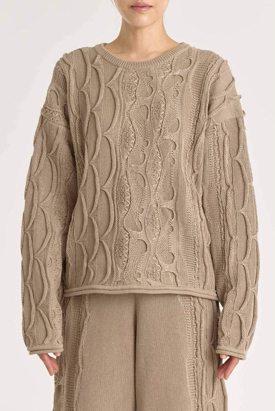 Black Crane - Cable Summer Knit - Taupe - Shirts & Tops - YUCCA, Yucca store Denver, women’s high quality knitwear.