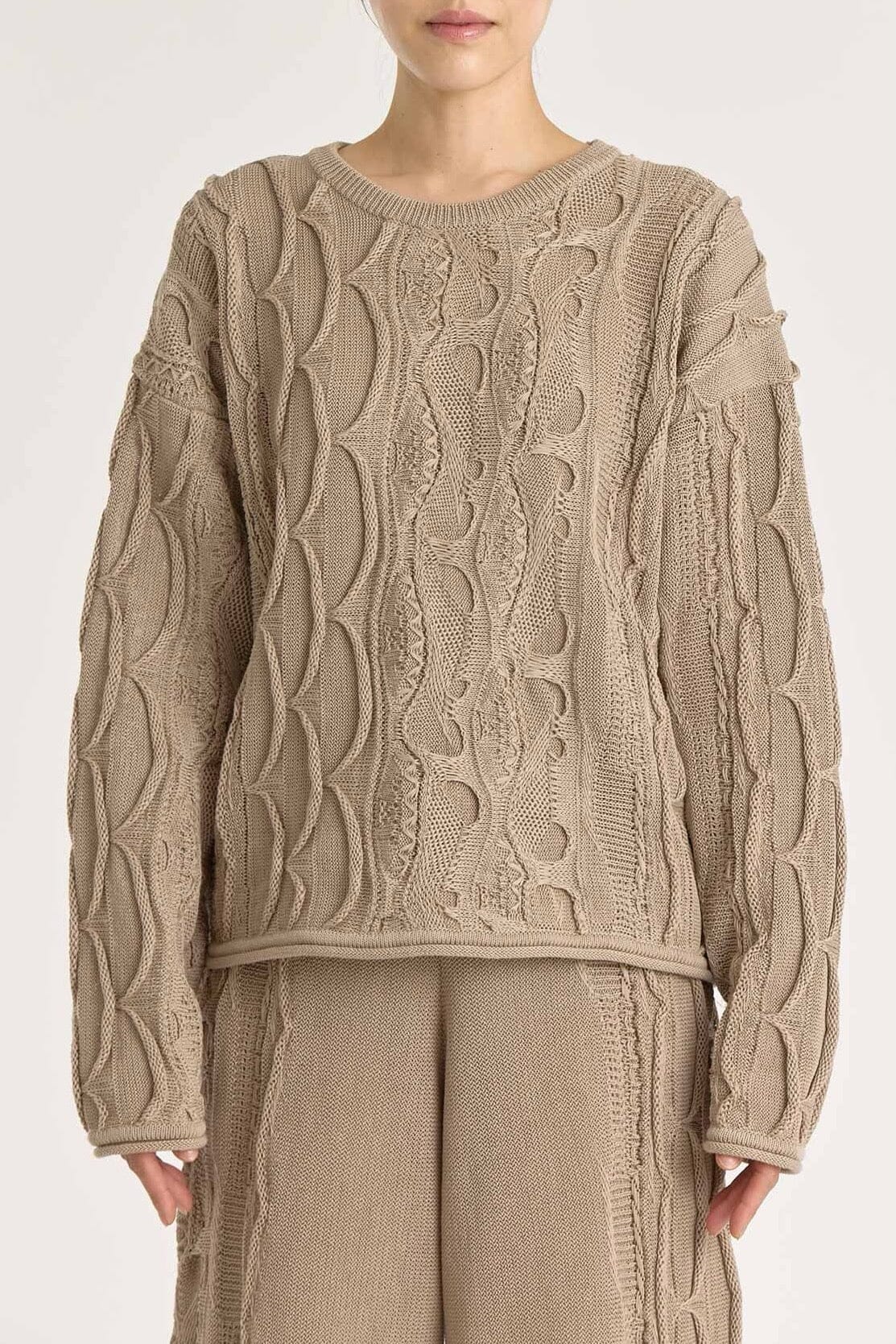 Black Crane | Cable Summer Knit In Taupe - SHOP YUCCA Shirts & Tops BLACK CRANE - YUCCA, Yucca store Denver, women’s clothing boutique near me, boutiques Denver, boutiques near me, women’s high quality knitwear.