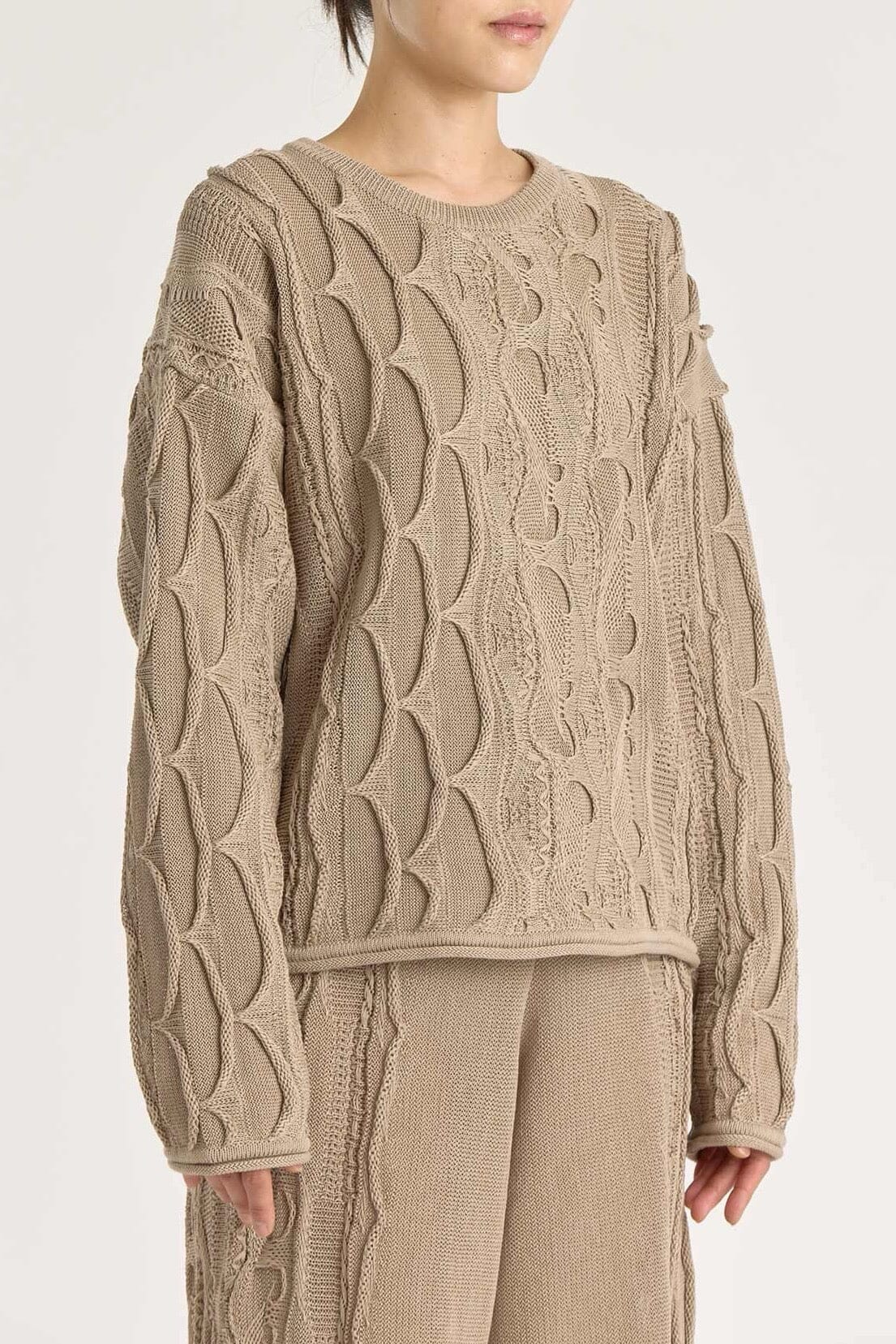 Black Crane | Cable Summer Knit In Taupe - SHOP YUCCA Shirts & Tops BLACK CRANE - YUCCA, Yucca store Denver, women’s clothing boutique near me, boutiques Denver, boutiques near me, women’s high quality knitwear.