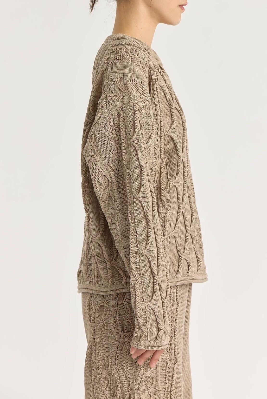 Black Crane - Cable Summer Knit - Taupe - Shirts & Tops - YUCCA, Yucca store Denver, women’s high quality knitwear.