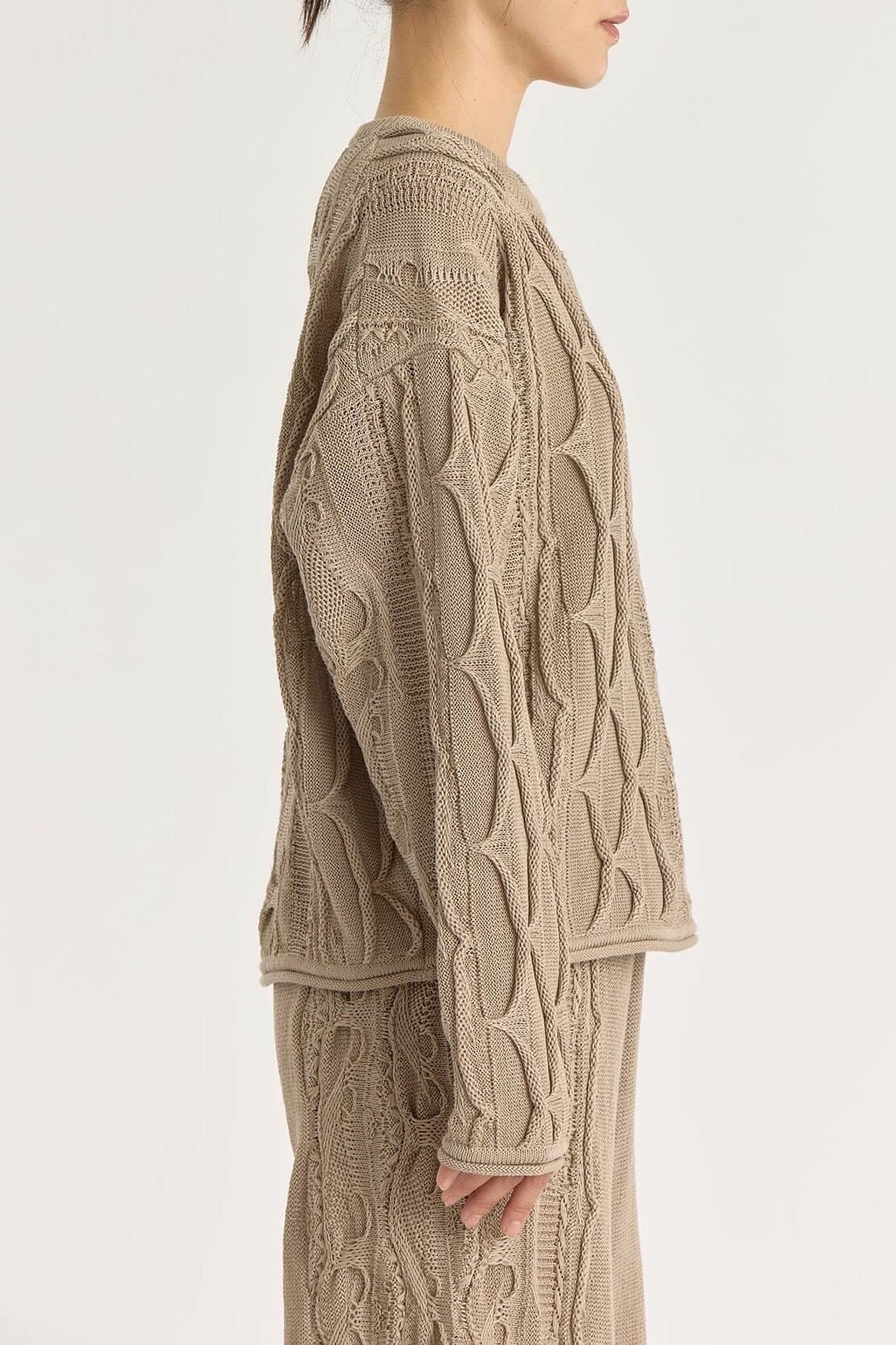Black Crane | Cable Summer Knit In Taupe - SHOP YUCCA Shirts & Tops BLACK CRANE - YUCCA, Yucca store Denver, women’s clothing boutique near me, boutiques Denver, boutiques near me, women’s high quality knitwear.