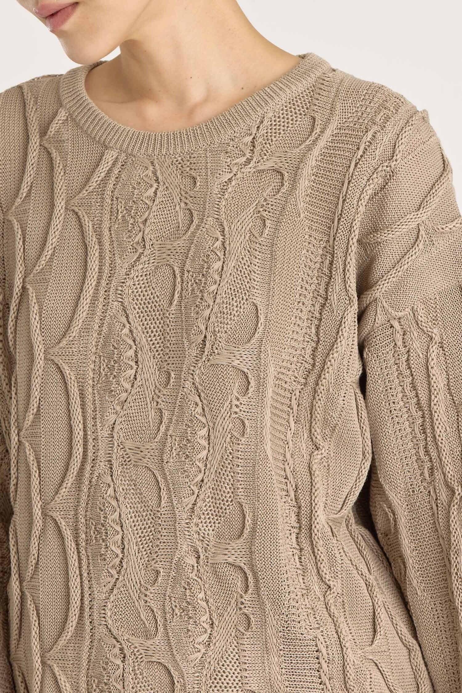 Black Crane | Cable Summer Knit In Taupe - SHOP YUCCA Shirts & Tops BLACK CRANE - YUCCA, Yucca store Denver, women’s clothing boutique near me, boutiques Denver, boutiques near me, women’s high quality knitwear.
