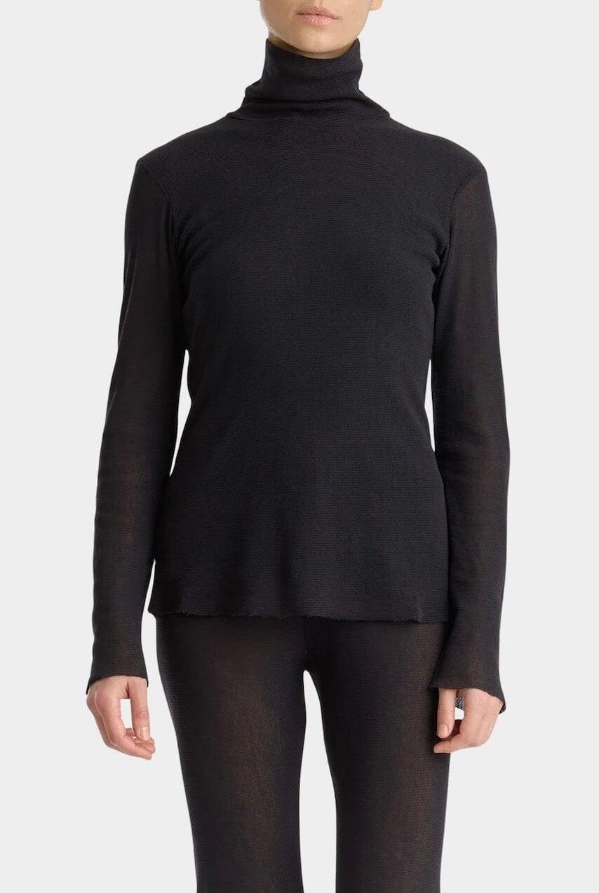 Black Crane - Double Mesh Turtleneck - Black - Shirts & Tops - YUCCA, Yucca store Denver, women’s high quality tops.