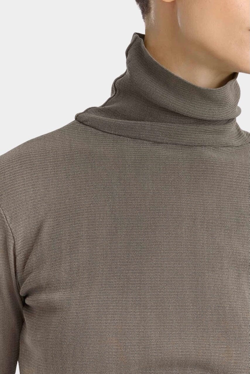 Black Crane - Double Mesh Turtleneck - Dark Stone - Shirts & Tops - YUCCA, Yucca store Denver, women’s high quality tops.