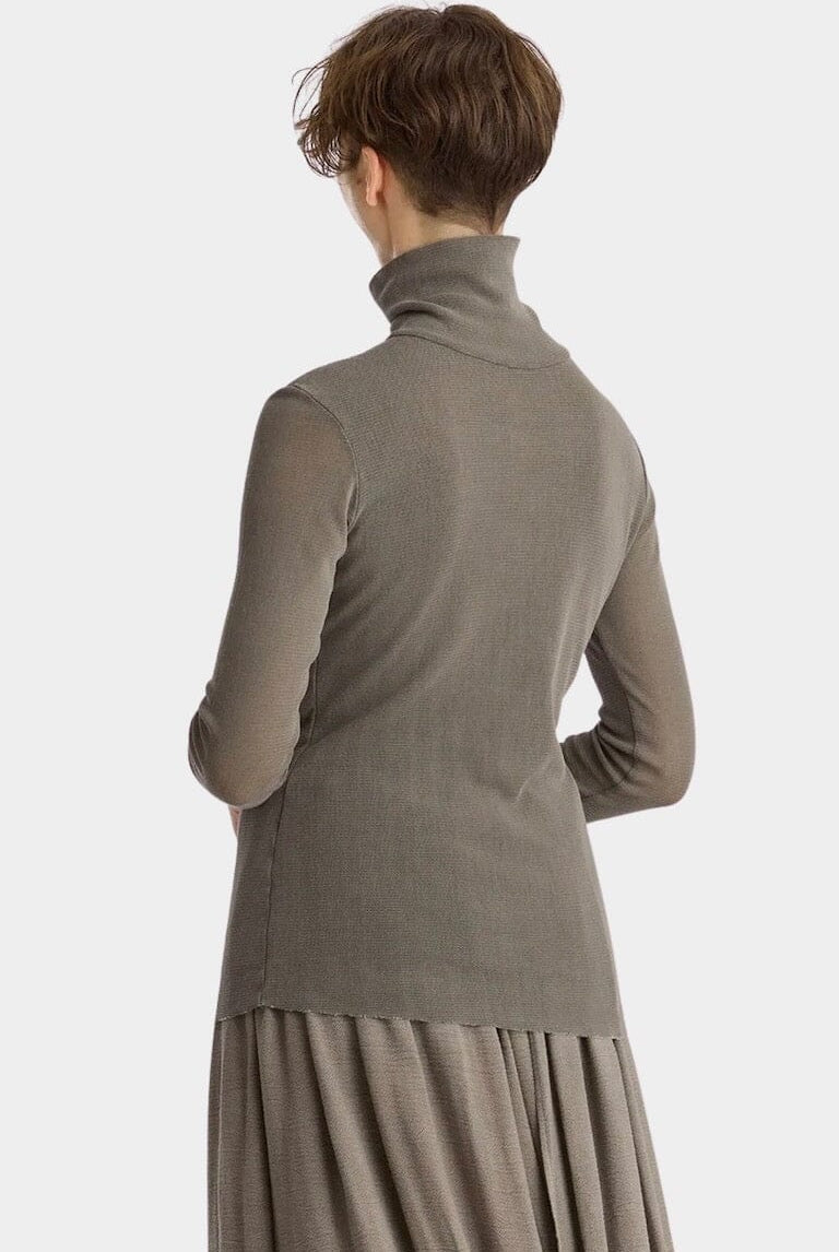 Black Crane - Double Mesh Turtleneck - Dark Stone - Shirts & Tops - YUCCA, Yucca store Denver, women’s high quality tops.