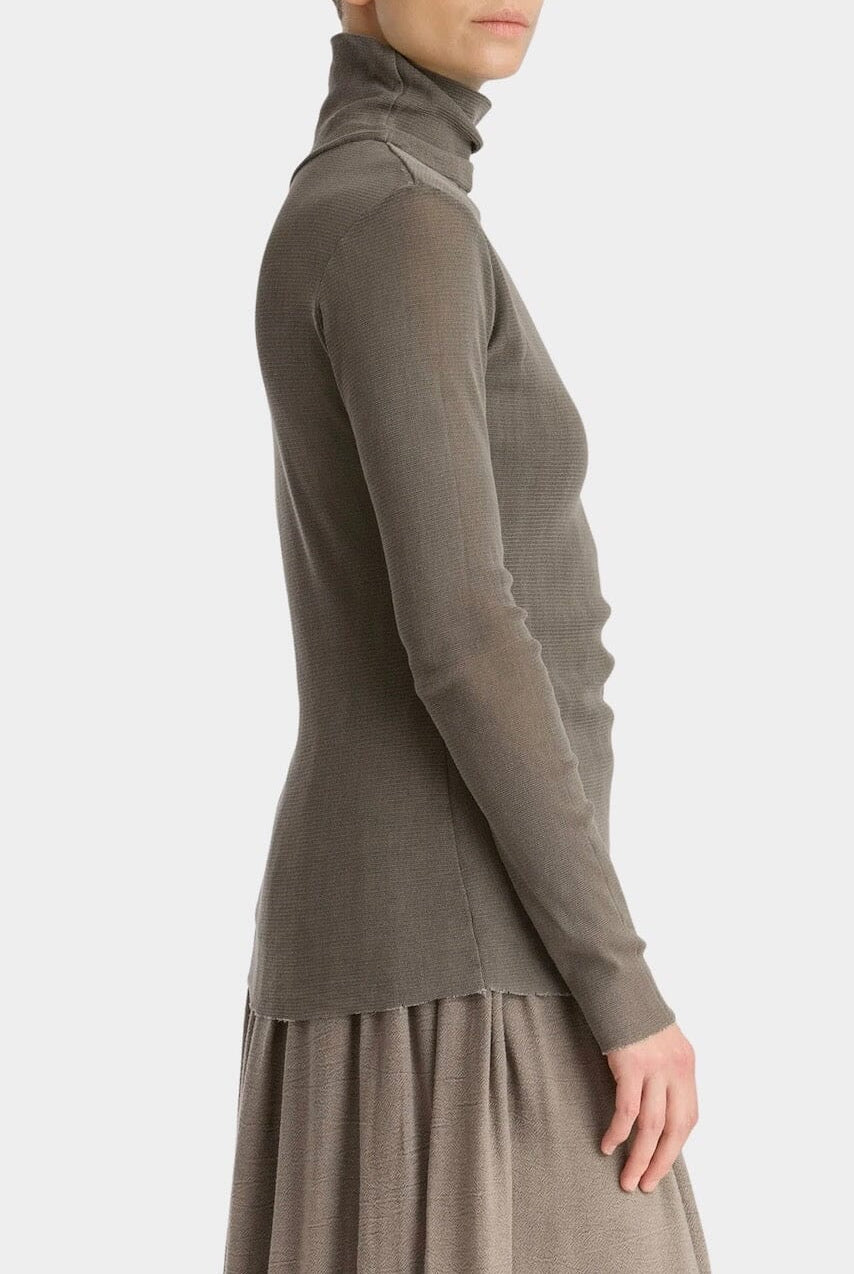 Black Crane - Double Mesh Turtleneck - Dark Stone - Shirts & Tops - YUCCA, Yucca store Denver, women’s high quality tops.