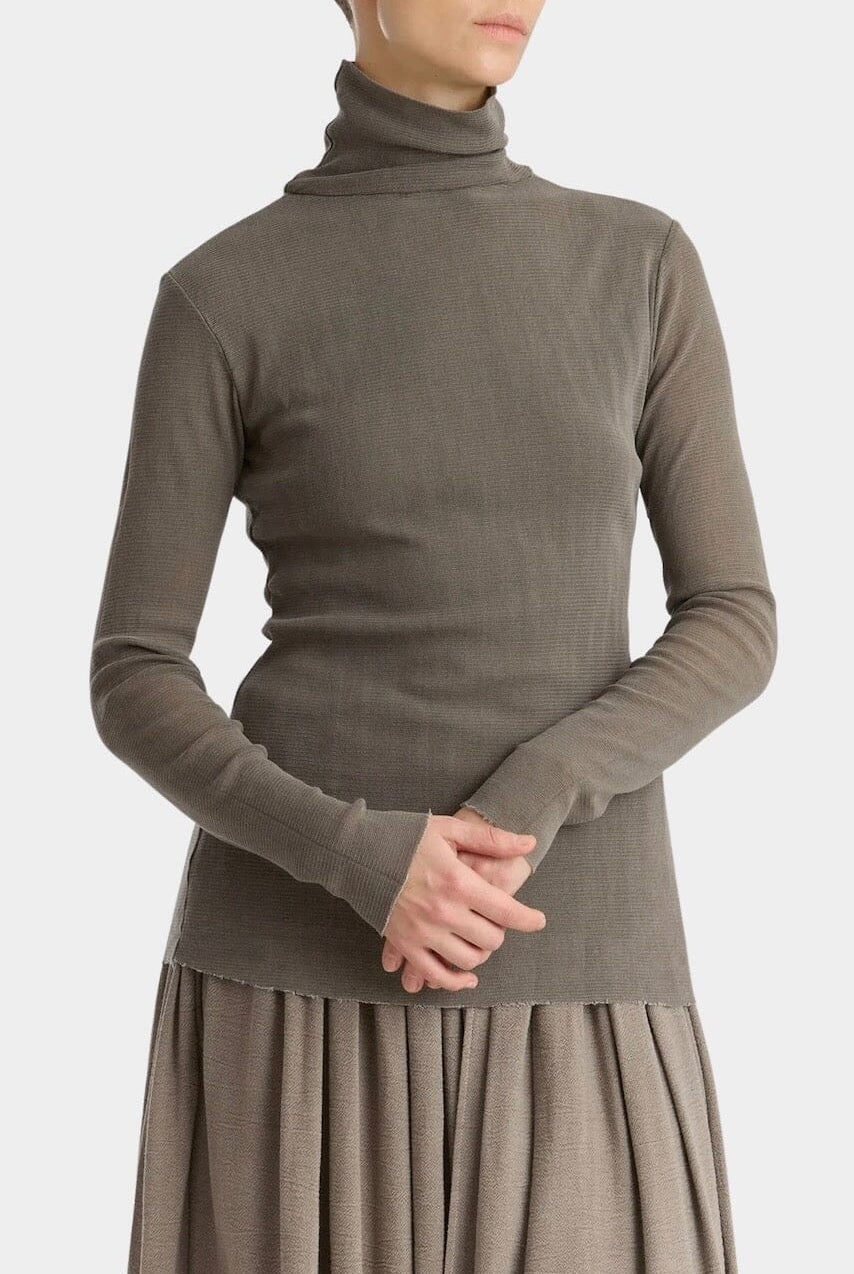 Black Crane - Double Mesh Turtleneck - Dark Stone - Shirts & Tops - YUCCA, Yucca store Denver, women’s high quality tops.