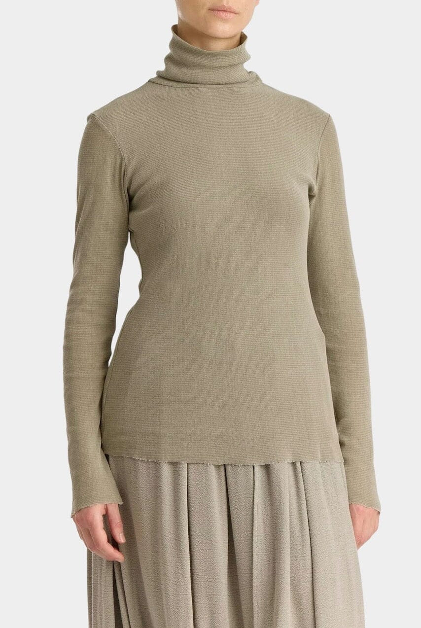 Black Crane - Double Mesh Turtleneck - Limestone - Shirts & Tops - YUCCA boutiques near me, women’s high quality tops.