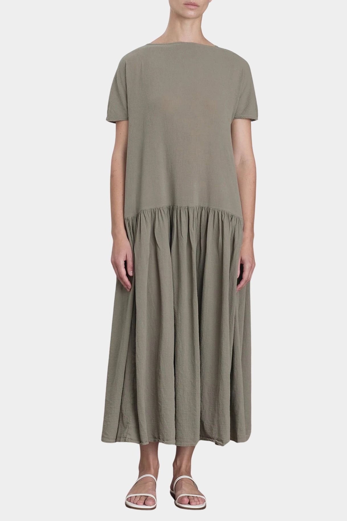 Black CRANE Clean Boat Neckline Dress | CEMENT | Lightweight Cotton | S