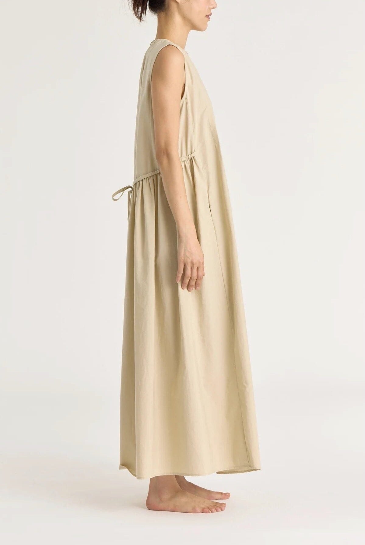 Black Crane - Pleated V Neck Dress - Oyster - Dress - YUCCA, artistic clothing for women, Women’s clothing store Denver.