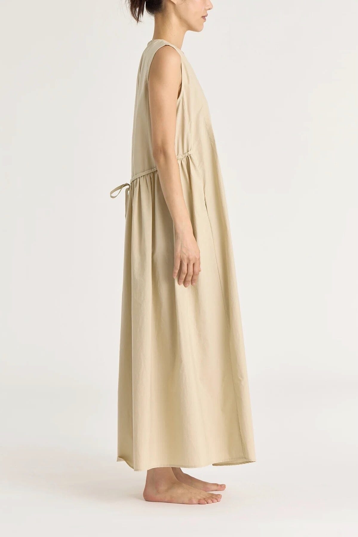 Black Crane | Pleated V Neck Dress In Oyster - SHOP YUCCA Dress BLACK CRANE - YUCCA, artistic clothing for women, Women’s clothing store Denver, boutique stores near me, capsule wardrobe, women’s elevated basics.