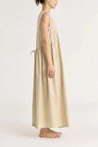 Black Crane | Pleated V Neck Dress In Oyster - SHOP YUCCA Dress BLACK CRANE - YUCCA, artistic clothing for women, Women’s clothing store Denver, boutique stores near me, capsule wardrobe, women’s elevated basics.