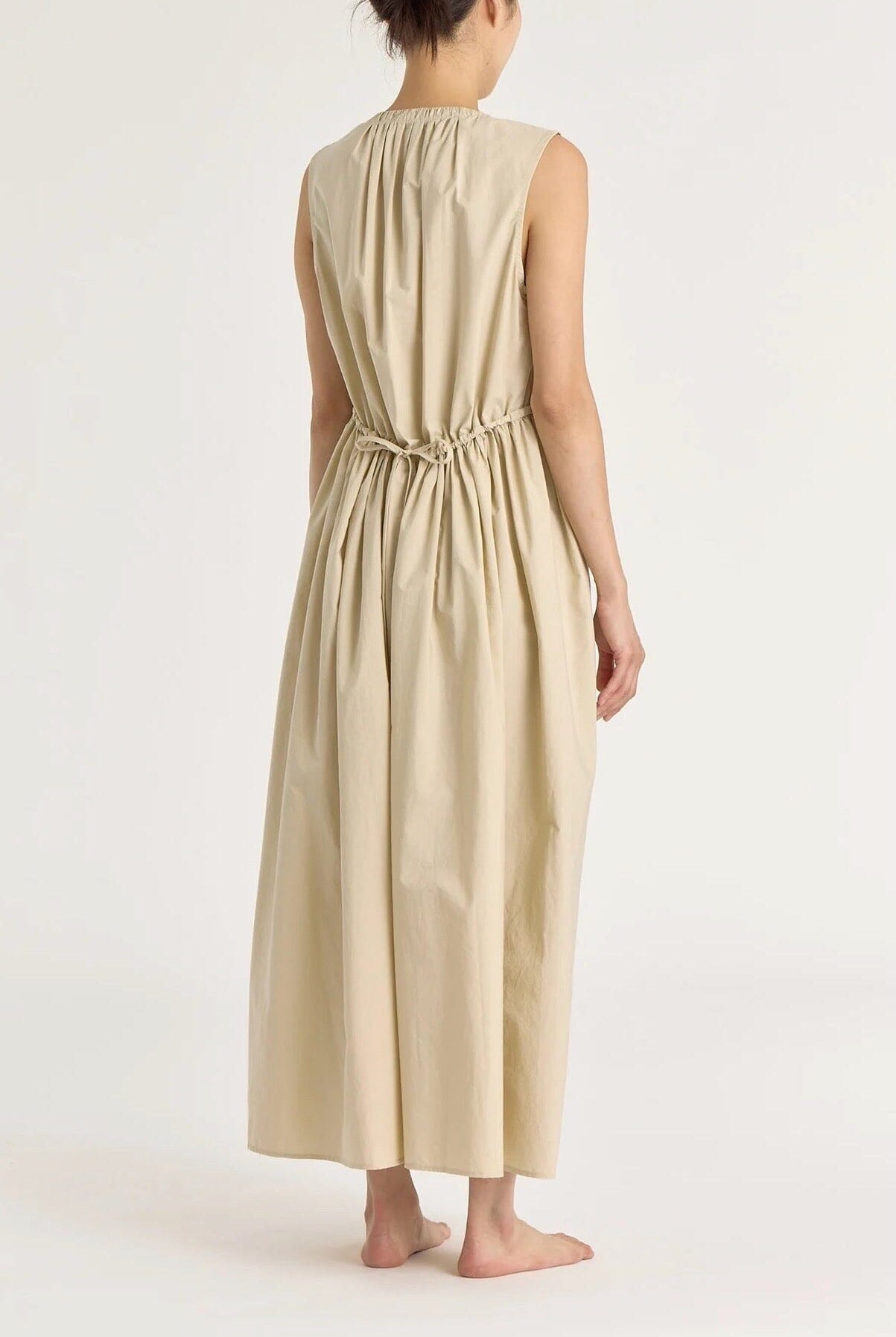 Black Crane - Pleated V Neck Dress - Oyster - Dress - YUCCA, artistic clothing for women, Women’s clothing store Denver.