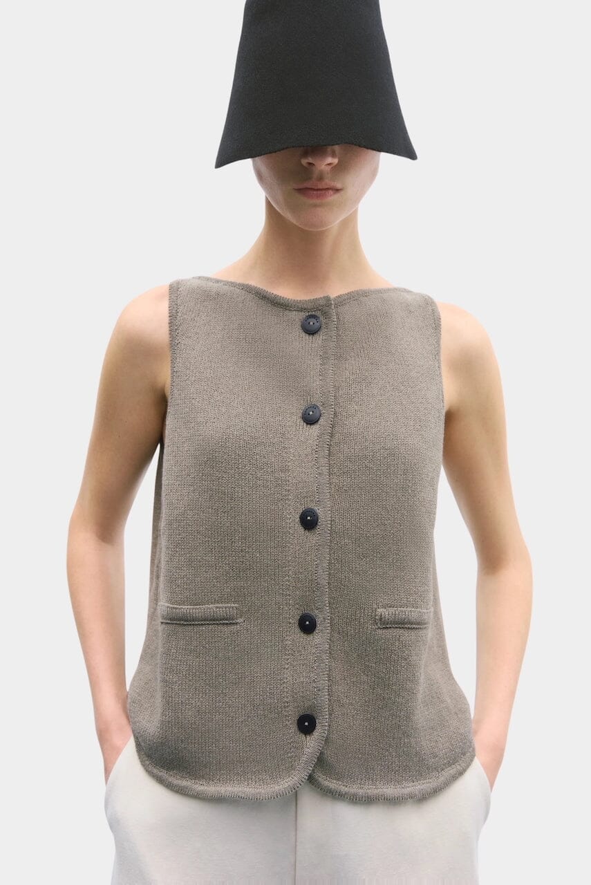 Cordera | Boat-Neck Waistcoat In Taupe - SHOP YUCCA Vest CORDERA - YUCCA Yucca store Denver, women’s clothing boutique near me, high quality capsule wardrobe, boutiques near me, women’s high quality tops
