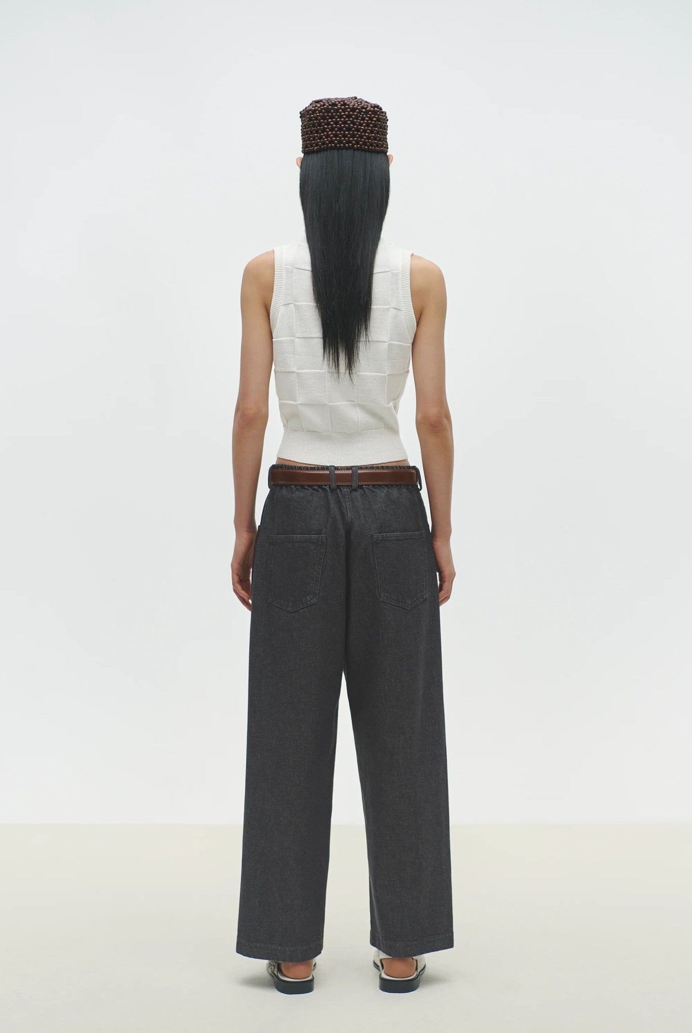 Cordera - Checkered Cotton & Cashmere Waistcoat - White - Shirts & Tops - YUCCA, Boutiques Denver, stylish tops for women.