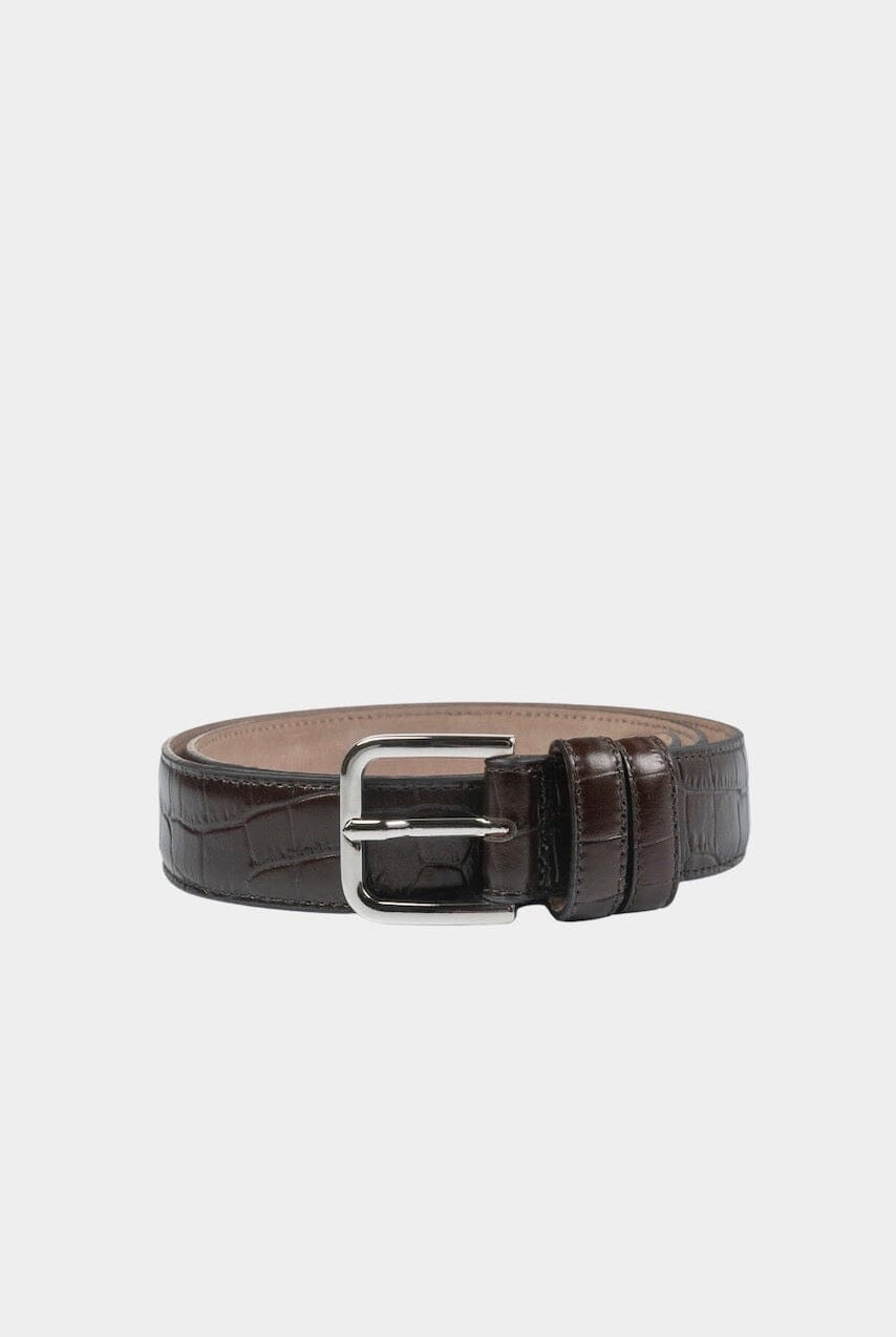 Cordera - Classic Belt - Brown Crocodile - Belts - YUCCA, Artistic clothing for women, capsule wardrobe.