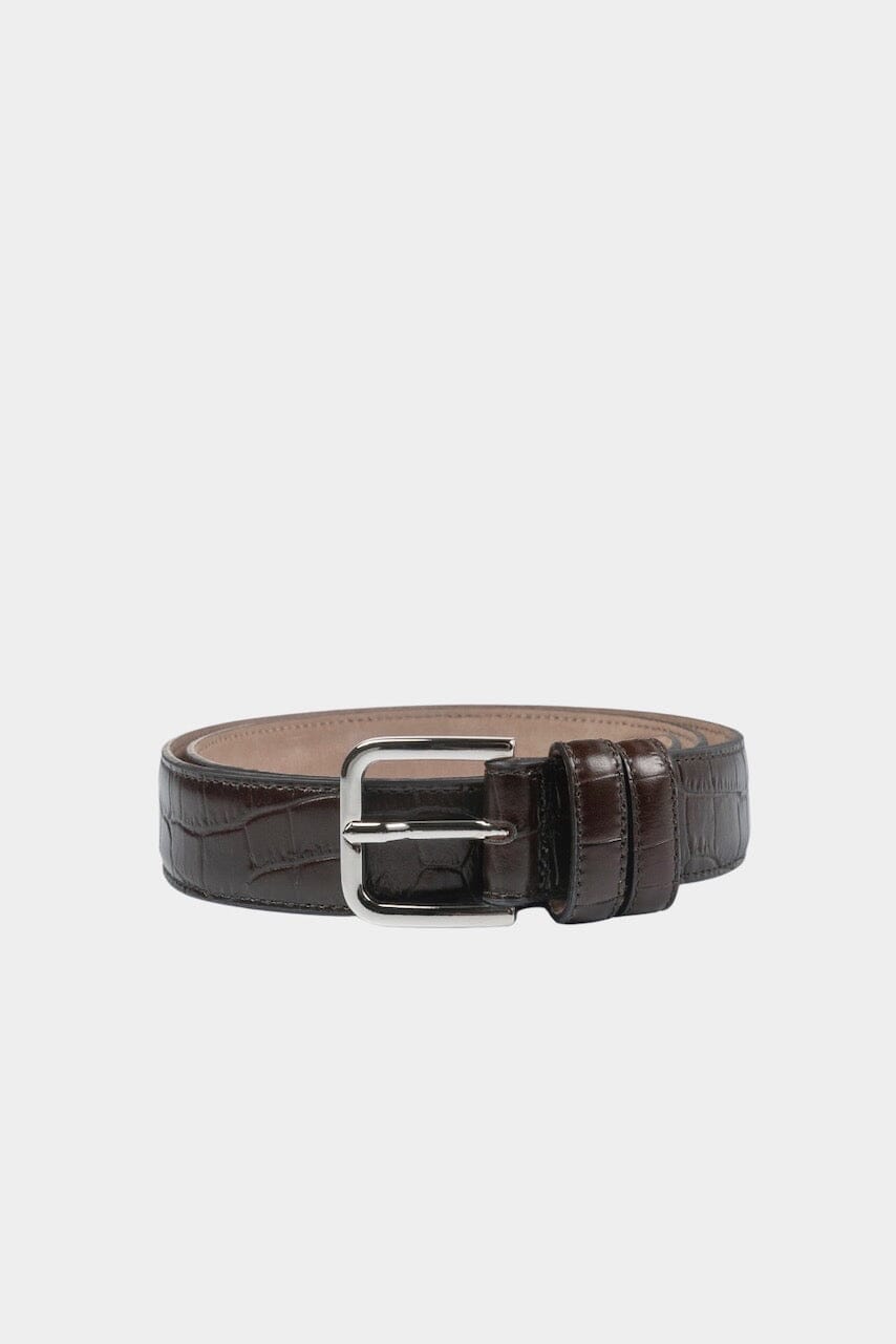 Cordera - Classic Belt - Brown Crocodile - Belts - YUCCA, Artistic clothing for women, capsule wardrobe.